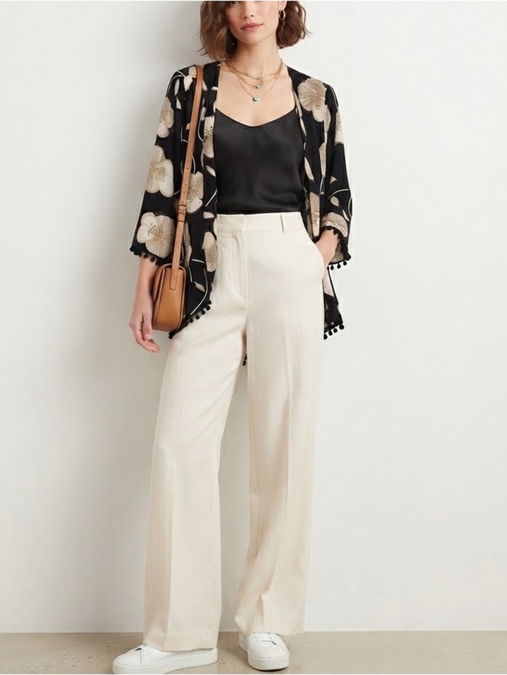 Mimi Chica Black Floral Pom-Pom Hem Tunic